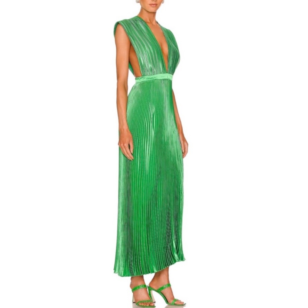 L’IDÉE Soirée Emerald Pleated Maxi Dress – Size 8 (Never Worn)